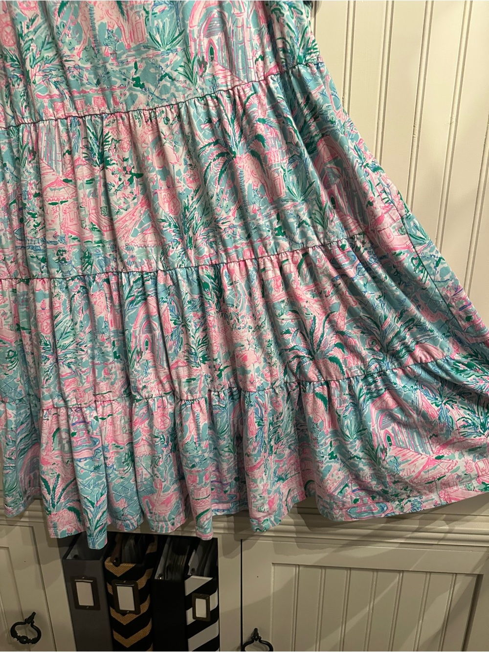 Lilly Pulitzer Jodee Pink & Aqua Tropical Tiered Swing Midi Dress Size XXL - Picture 7 of 10